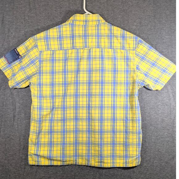 Bugle Boy Vintage Yellow Plaid Short Sleeve Button Up Shirt Hawaiian Y2K Size L - Picture 5 of 10